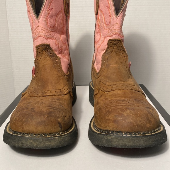 Justin Gypsy Boot Pink Brown Leather Women Western Cowboy Round Toe 9.5 - Picture 7 of 13